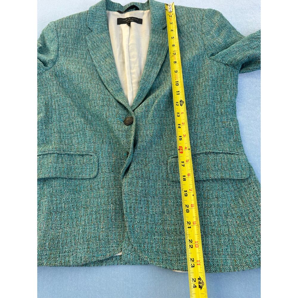 Rag & Bone Tweed Blazer Jacket Size 6 Teal Blue Cotton Linen Silk Blend USA - Picture 7 of 7
